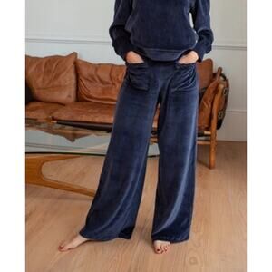 Odile Celina Braided Pants Velour Blue High Waisted Wide Leg Side Zip Size Small